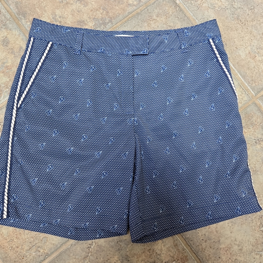Lady Hagen Navy and White Geometric Sailboat Pattern Shorts